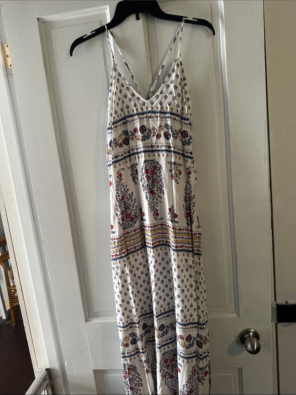 Old Navy White Maxi Dress with Blue and Red Floral Print